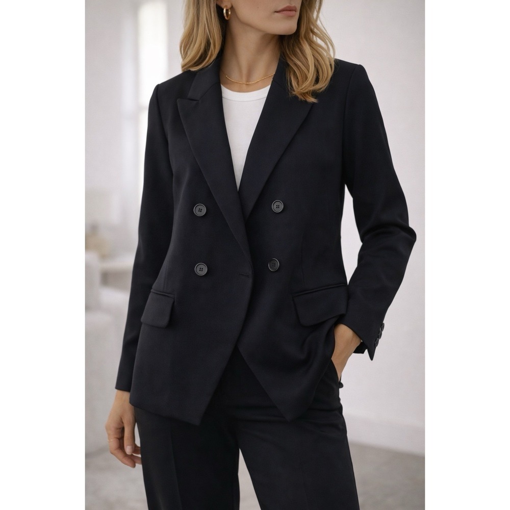 Quince Black Double Breasted Blazer Womens L Jacket Tailored Career Layering